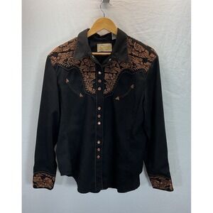 VTG Scully Western Shirt Mens XL Black Brown Rope Embroidered Pearl Snap Cowboy